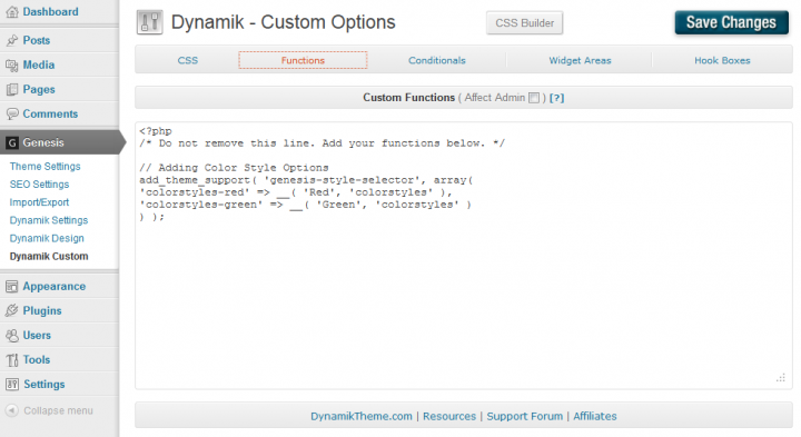 Functions.php of the Dynamik Website Builder