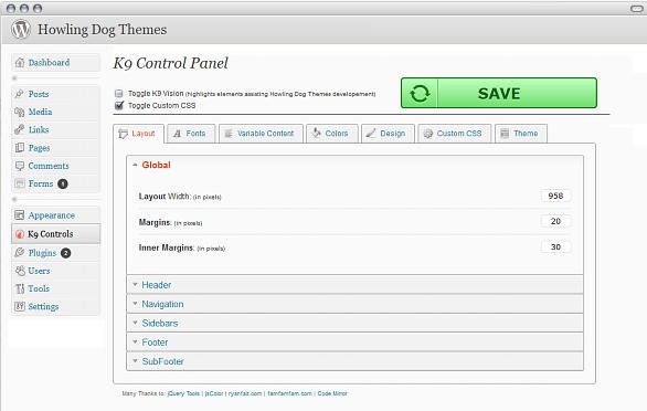 Howlng Dog Theme Framework K9 Control Panel