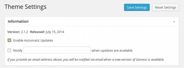 Genesis Framework Theme Settings Information