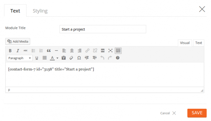 shortcode Start a project form