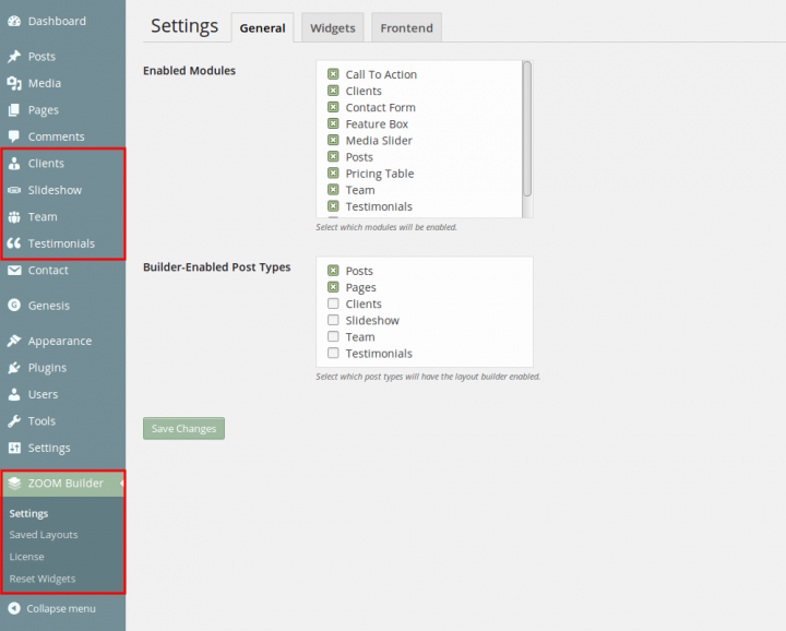 ZOOM Builder Settings - General